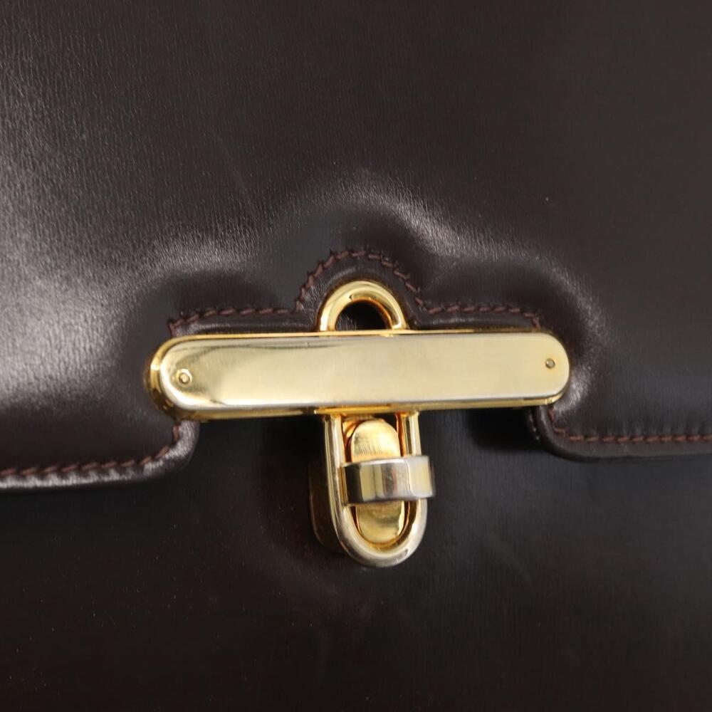 GUCCI Hand Bag Leather Dark Brown Gold Auth 161217 - Picture 10 of 16
